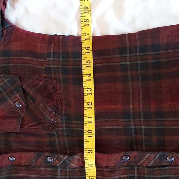 Affliction Women's Western Shirt Blouse Red Plaid Embroidery Pearl Snaps… - Picture 9 of 16